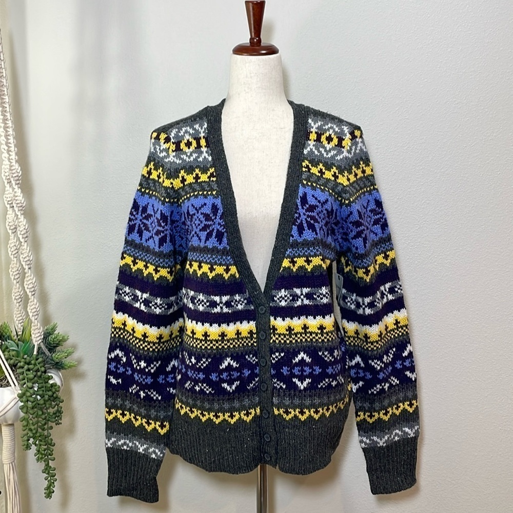 St. John’s Bay Button Up Cardigan Sweater NEW Size X-Large Gray Blue Purple